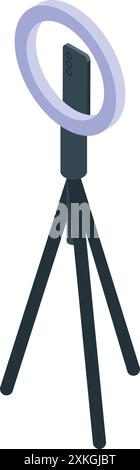 Ring light is standing on a tripod for professional video recording and streaming Stock Vector