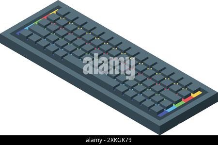 Modern keyboard with colorful keys is being shown from an isometric perspective on a white background Stock Vector