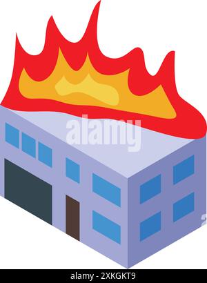 Office building is engulfed in flames, representing the dangers of fire hazards and the importance of safety measures Stock Vector