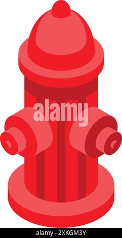 Red fire hydrant standing guard protecting city street from fire hazard in isometric view Stock Vector