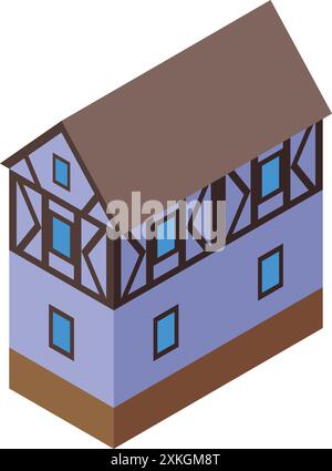 Isometric building with timber framing, representing traditional german architecture Stock Vector