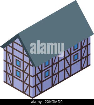 Isometric old traditional european fachwerk house with timber framing Stock Vector