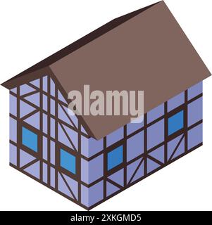 Isometric illustration of a traditional german fachwerk house with a brown roof Stock Vector