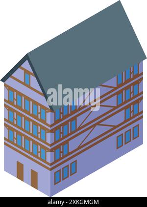Isometric building with multiple windows representing traditional european architecture Stock Vector