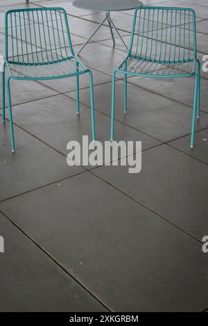 Two green garden chairs, Istanbul, Turkey Stock Photo