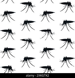 Vector seamless pattern of hand drawn mosquito silhouette isolated on white background Stock Vector