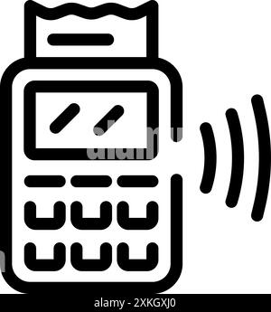 Black outline icon of a payment terminal printing a receipt and using nfc technology Stock Vector