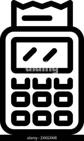 Line art icon of a pos terminal printing a receipt, depicting a cashless payment Stock Vector