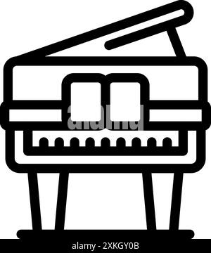 Minimalist outline icon of a grand piano standing with its top lid opened, suggesting the presence of music Stock Vector