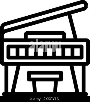 Classic upright acoustic piano with opened top lid and stool is waiting for a pianist Stock Vector
