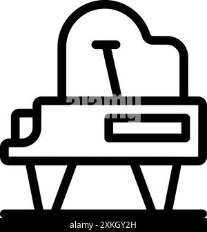 Black and white line art of a grand piano standing on a stage, with its lid open Stock Vector