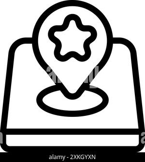 Line icon of a smartphone displaying a location pin with a star, indicating a saved or favorite place Stock Vector