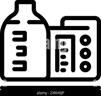 Line art icon of a sterilizer machine warming a baby bottle Stock Vector