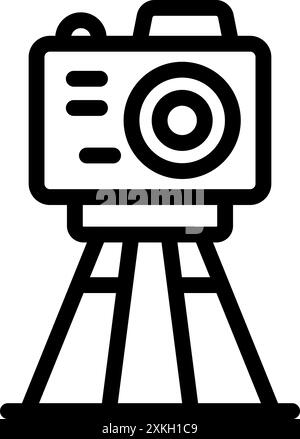 Line icon of a camera on a tripod, perfect for representing photography or video recording Stock Vector