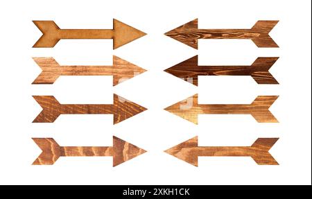 Wooden indicator arrows set isolated on white Stock Photo