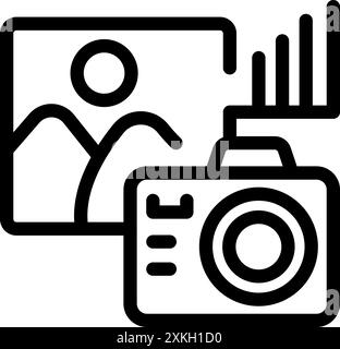 Digital camera is taking a picture and generating a data chart, representing image analysis and processing Stock Vector