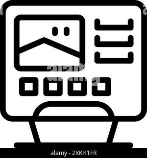 Line icon of a computer screen displaying photo editing software, ideal for representing concepts like digital image processing Stock Vector