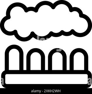 Simple line icon depicting a cloud floating over city buildings Stock Vector