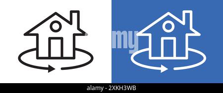 360 degree house icon logo sign vector outline in black and white color Stock Vector