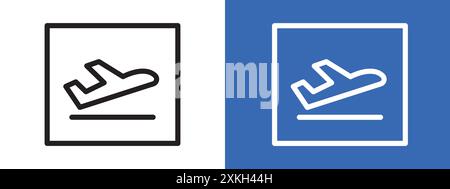 Arrivals plane icon logo sign vector outline in black and white color Stock Vector