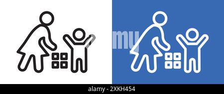 Babysitter icon logo sign vector outline in black and white color Stock Vector