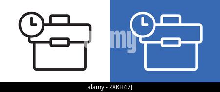 Briefcase with clock icon logo sign vector outline in black and white color Stock Vector