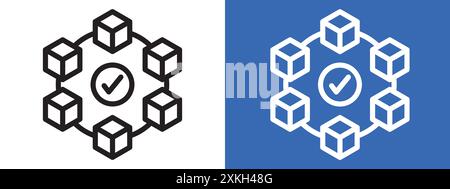 Blockchain technology icon logo sign vector outline in black and white color Stock Vector