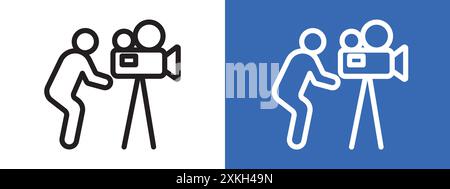 Cameraman icon logo sign vector outline in black and white color Stock Vector