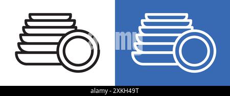 Clean stack plates icon logo sign vector outline in black and white color Stock Vector
