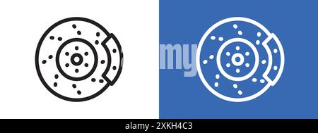 Car brake disk with caliper icon logo sign vector outline in black and white color Stock Vector