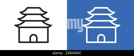 Chinese temple icon logo sign vector outline in black and white color Stock Vector