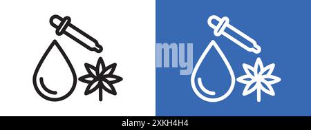 CBD oil drop icon logo sign vector outline in black and white color Stock Vector