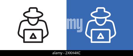 Cyber crime icon logo sign vector outline in black and white color Stock Vector