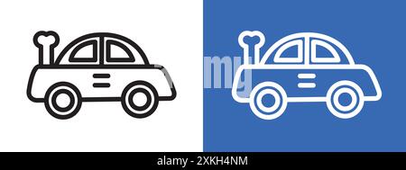 Clockwork car toy icon logo sign vector outline in black and white color Stock Vector