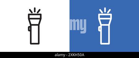 Flashlight icon logo sign vector outline in black and white color Stock Vector