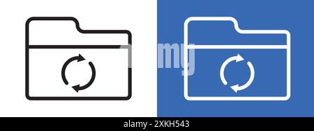 Folder sync icon logo sign vector outline in black and white color Stock Vector