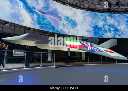 Global Combat Air Programme design concept unveiled at the Farnborough International Airshow 2024. Sixth-generation multinational stealth fighter Stock Photo