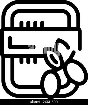 Simple black and white icon of olive oil packaging with label for grocery store Stock Vector