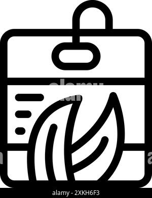 Simple black line icon of a label for eco friendly products featuring a leaf logo Stock Vector