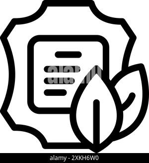 Line icon of a certificate with leaves, representing a certification of eco friendliness for a product Stock Vector
