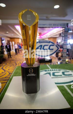 Charlotte, NC, USA. 23rd July, 2024. The college football National Championship trophy at the 2024 ACC Football Kickoff at Hilton Uptown Charlotte in Charlotte, NC. (Scott Kinser/Cal Sport Media). Credit: csm/Alamy Live News Stock Photo