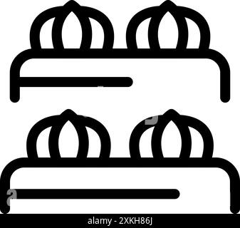 Line art icon of garlic bulbs drying on a wooden rack, perfect for websites and apps related to cooking and food storage Stock Vector