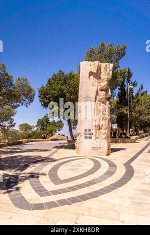 Scuplture ,'Road of Peace', by Vincenzo Bianchi, 2000, marking visit of Pope John Paul ll,  Mount Nebo, Siyagha, Abaram mountains, Jordan Stock Photo