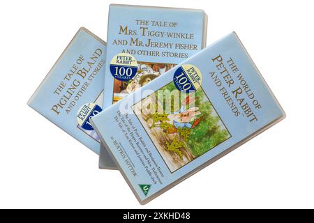 VHS video cassette tapes by Beatrix Potter with The World of Peter Rabbit and Friends on top isolated on white background Stock Photo