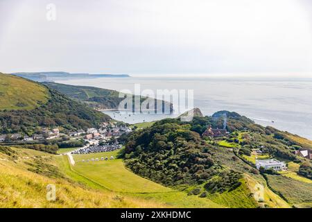 Lulworth Cove Dorset, approaching Lulworth Cove on the South West Coast Path on Dorset's Jurassic Heritage Coast, England, UK Stock Photo