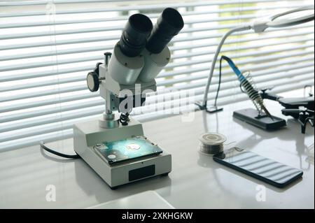 Microscope For Examining Small Details In Service Stock Photo