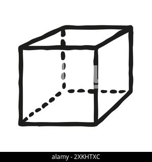 Doodle cube, simple style symbol hand drawn with thin line Stock Vector