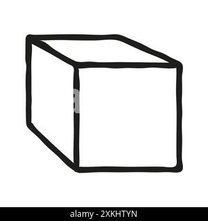 Doodle cube, simple style symbol hand drawn with thin line Stock Vector