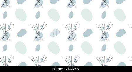 Aromatherapy seamless pattern. Aroma diffuser, essential oil for home. Vector outline, line art illustration concept with Color Abstract shape. Glass Stock Vector