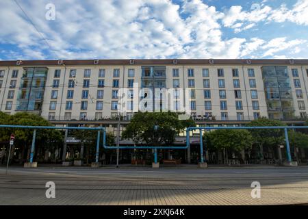 Above ground pipe system is used to lower ground water in Dresden, Saxony, Germany Stock Photo